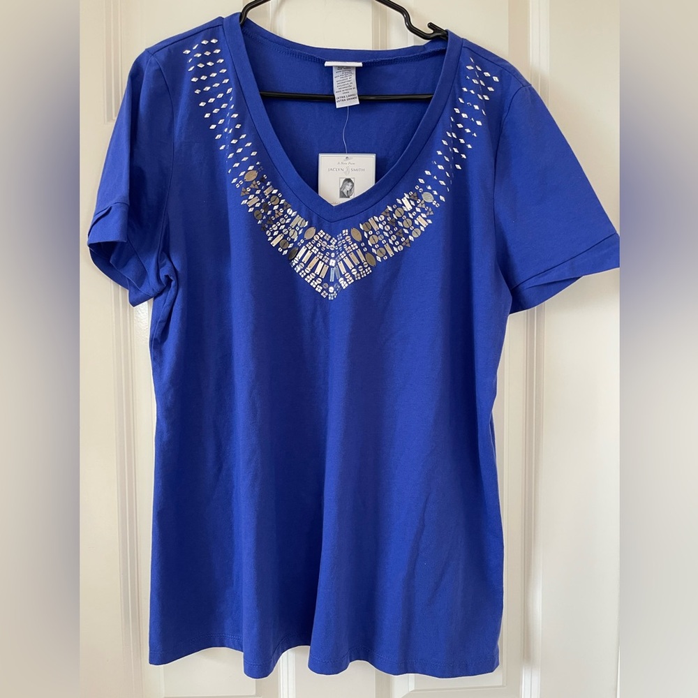 Jaclyn Smith - Blue Women's Short Sleeve Top XL - NWT!